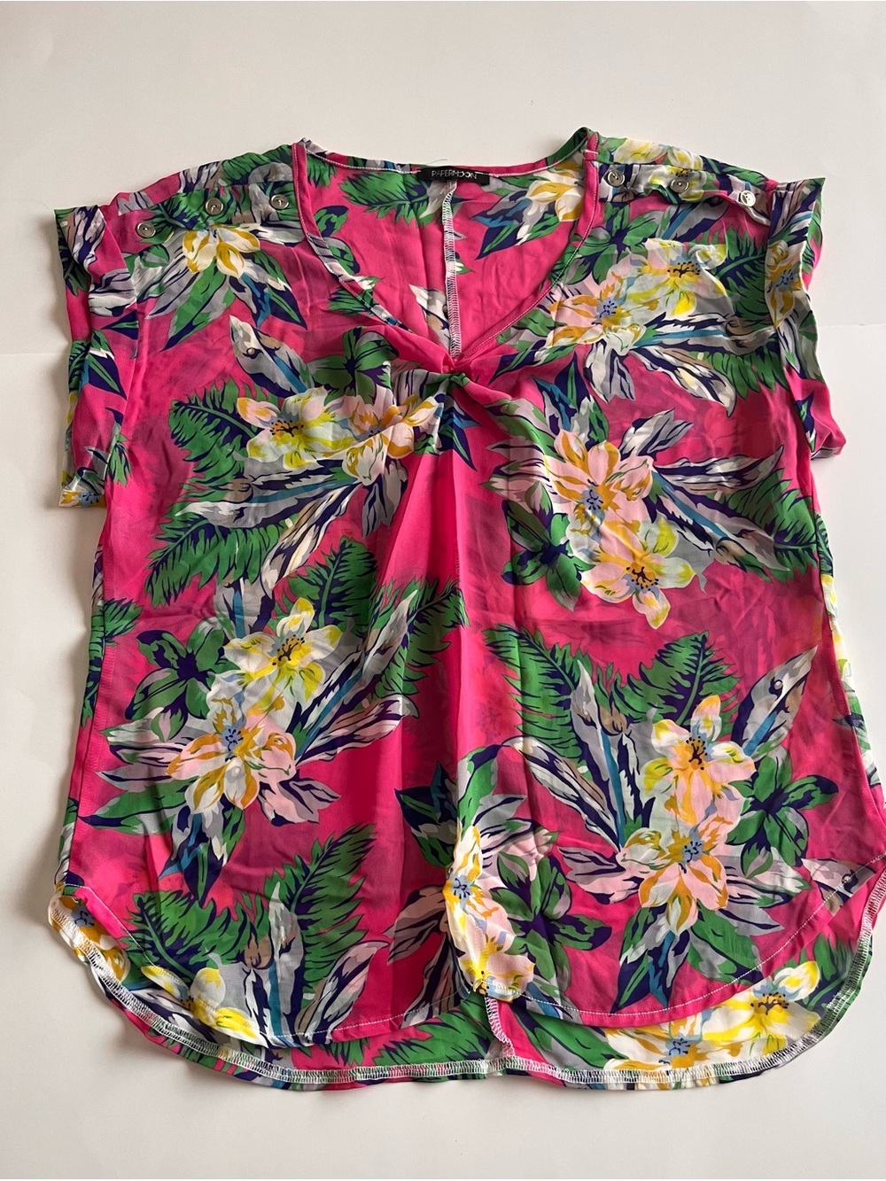 Tropical Floral V-Neck Pink Blouse